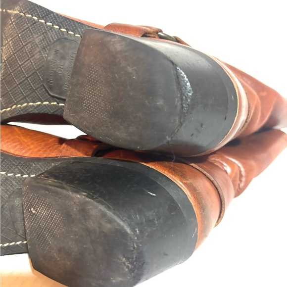 Frye Brown distressed Leather Western motorcycle ankle boots square toes soles - Picture 10 of 10